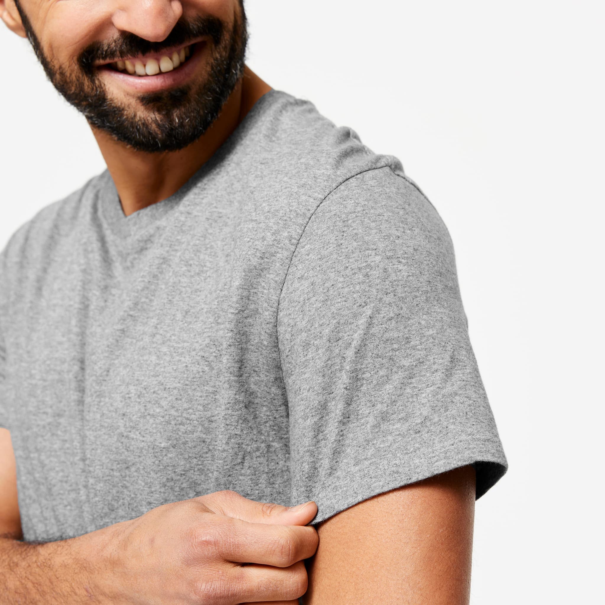 4: Camiseta manga corta Fitness 100% algodón Hombre Sportee gris