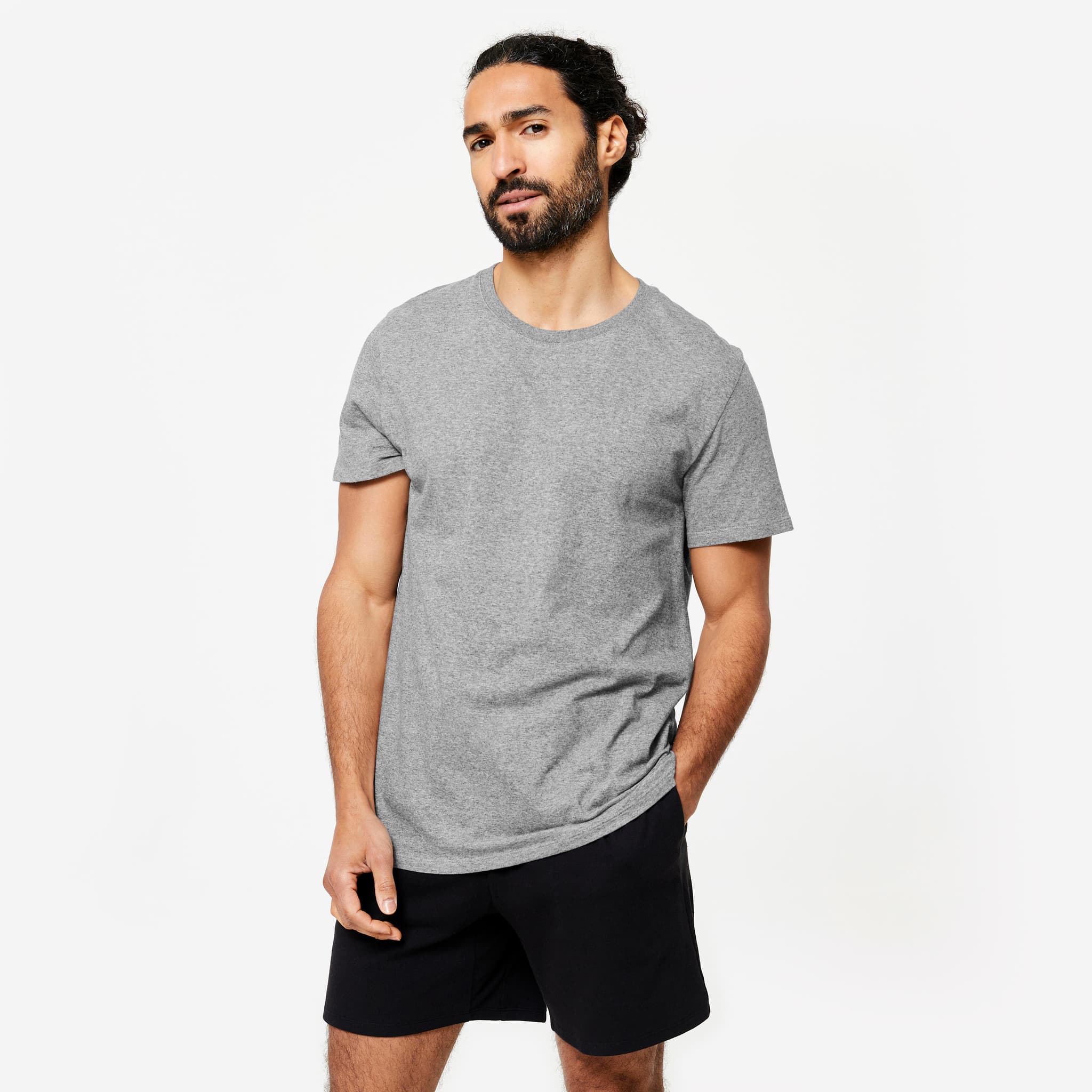 1: Camiseta manga corta Fitness 100% algodón Hombre Sportee gris