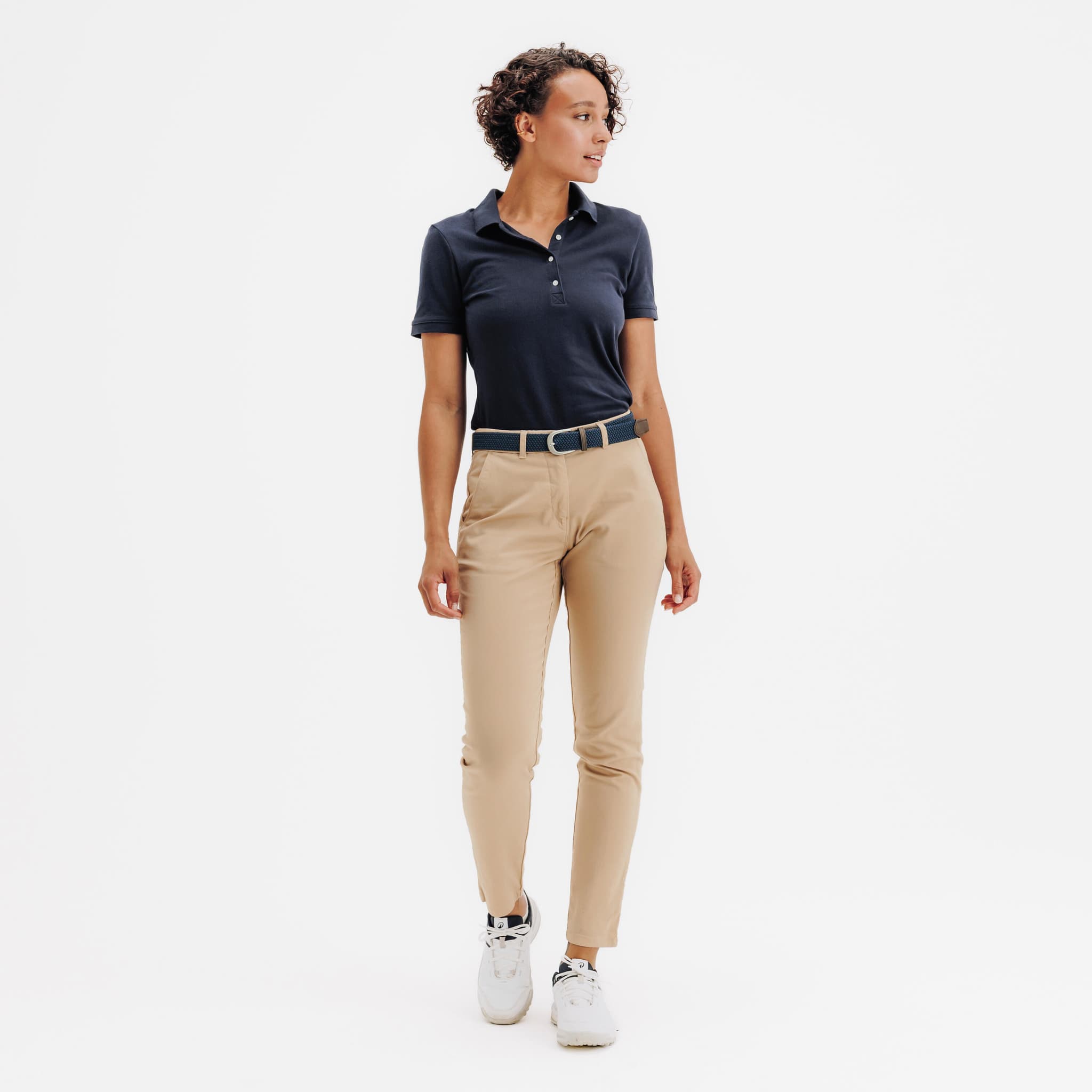 2: Polo de golf de algodón y poliéster manga corta mujer, MW500 azul marino