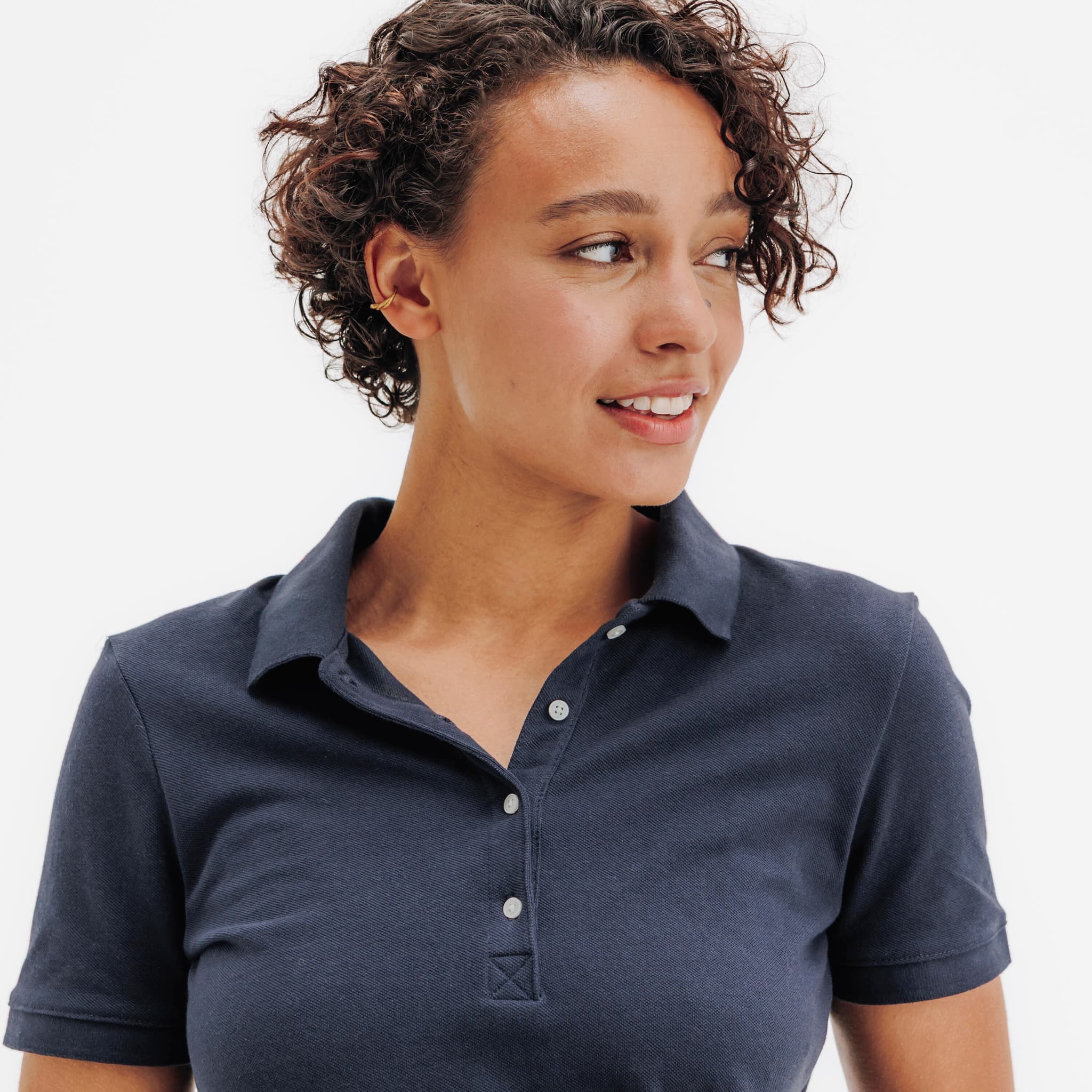 3: Polo de golf de algodón y poliéster manga corta mujer, MW500 azul marino