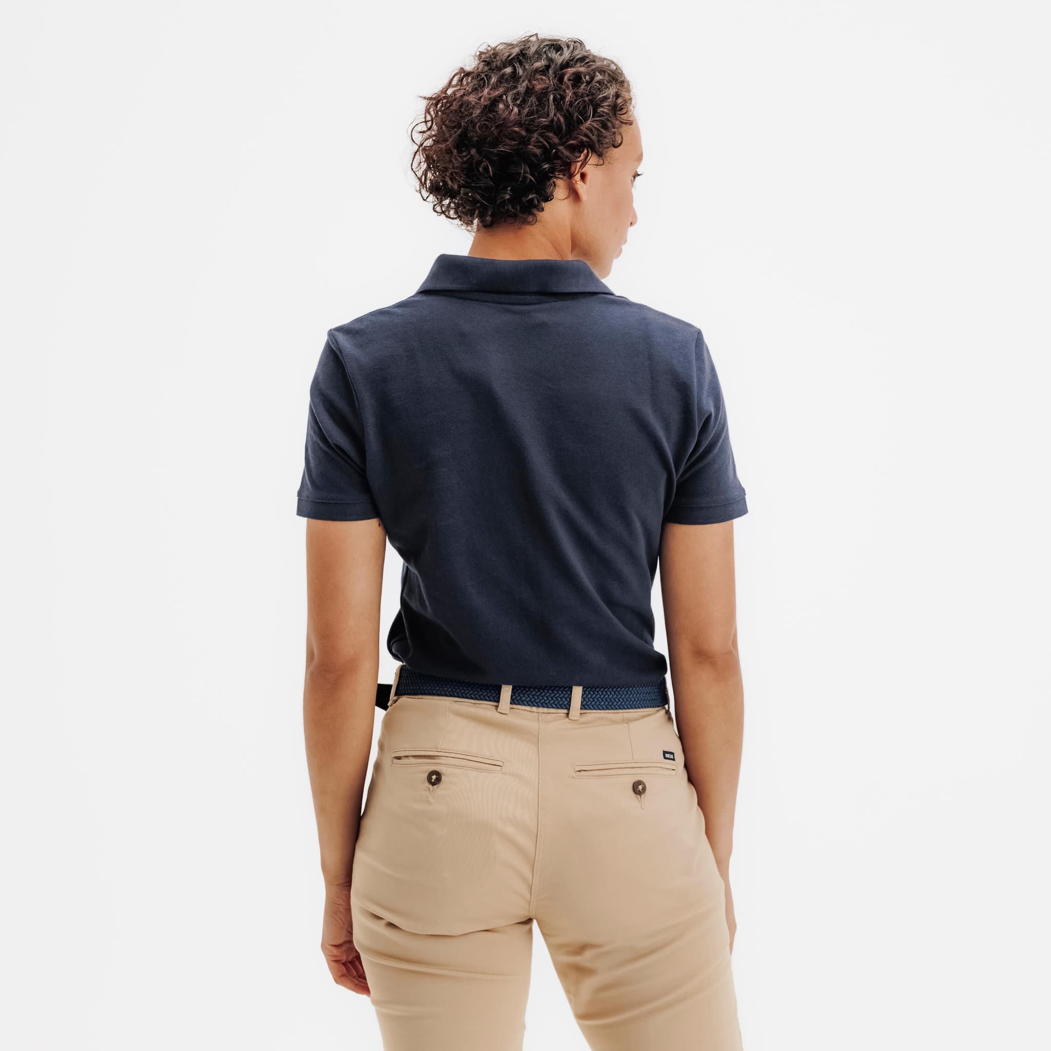 4: Polo de golf de algodón y poliéster manga corta mujer, MW500 azul marino